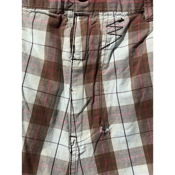 Koman Cargo Shorts Mens 32 White Brown‎ Plaid Utility Pockets Casual Flat Front - Picture 15 of 16